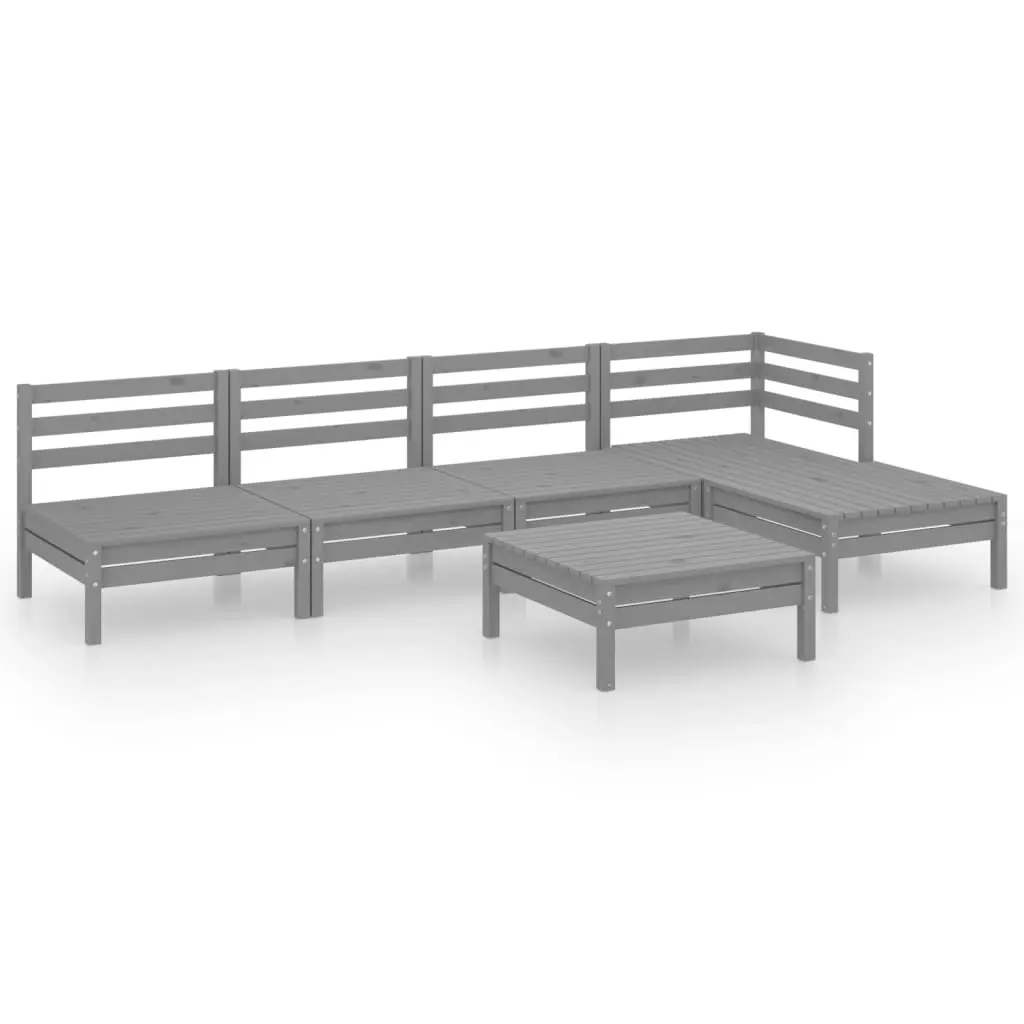 6 Piece Garden Lounge Set Solid Pinewood Grey 3082664 - Furniture
