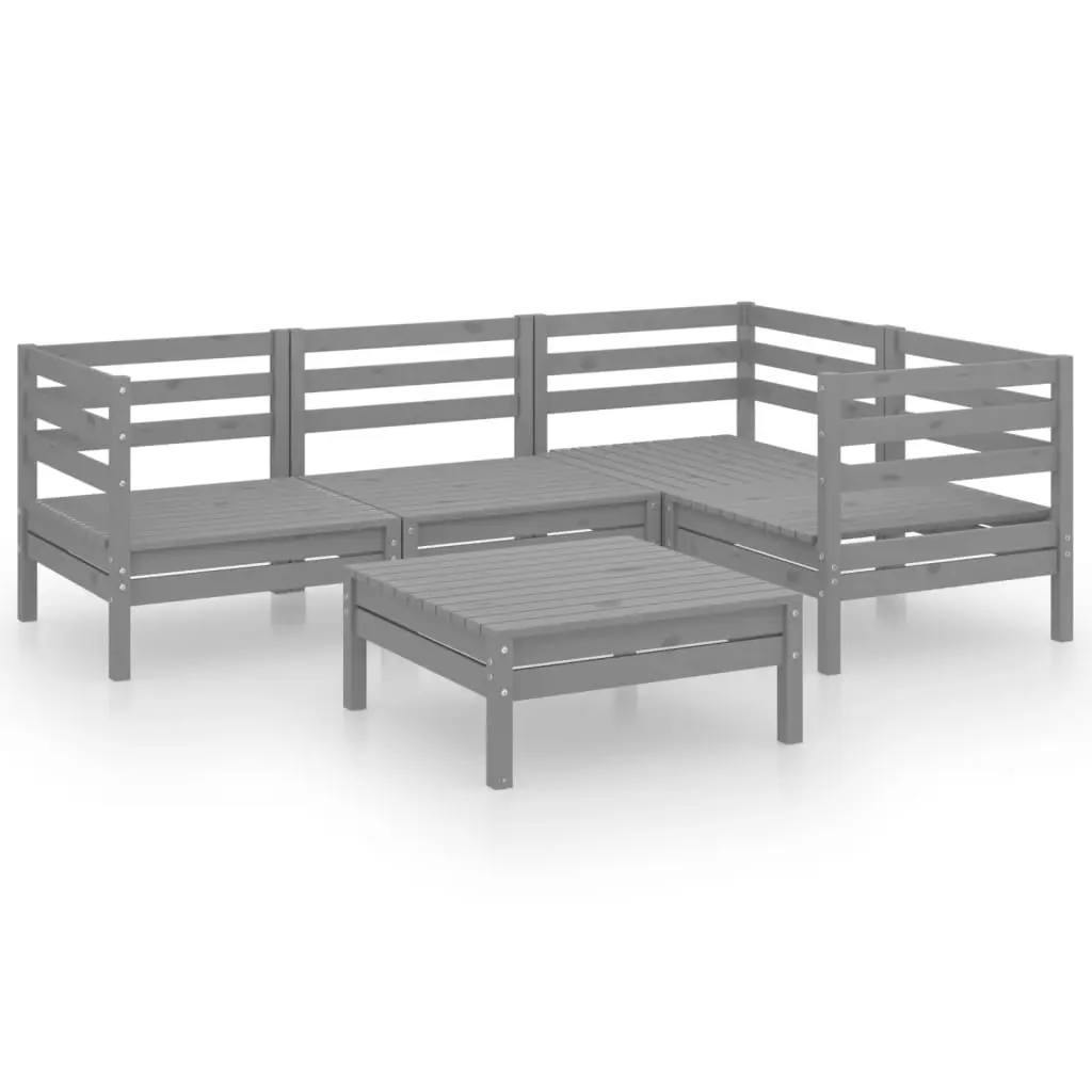 5 Piece Garden Lounge Set Solid Pinewood Grey 3082694 - Furniture