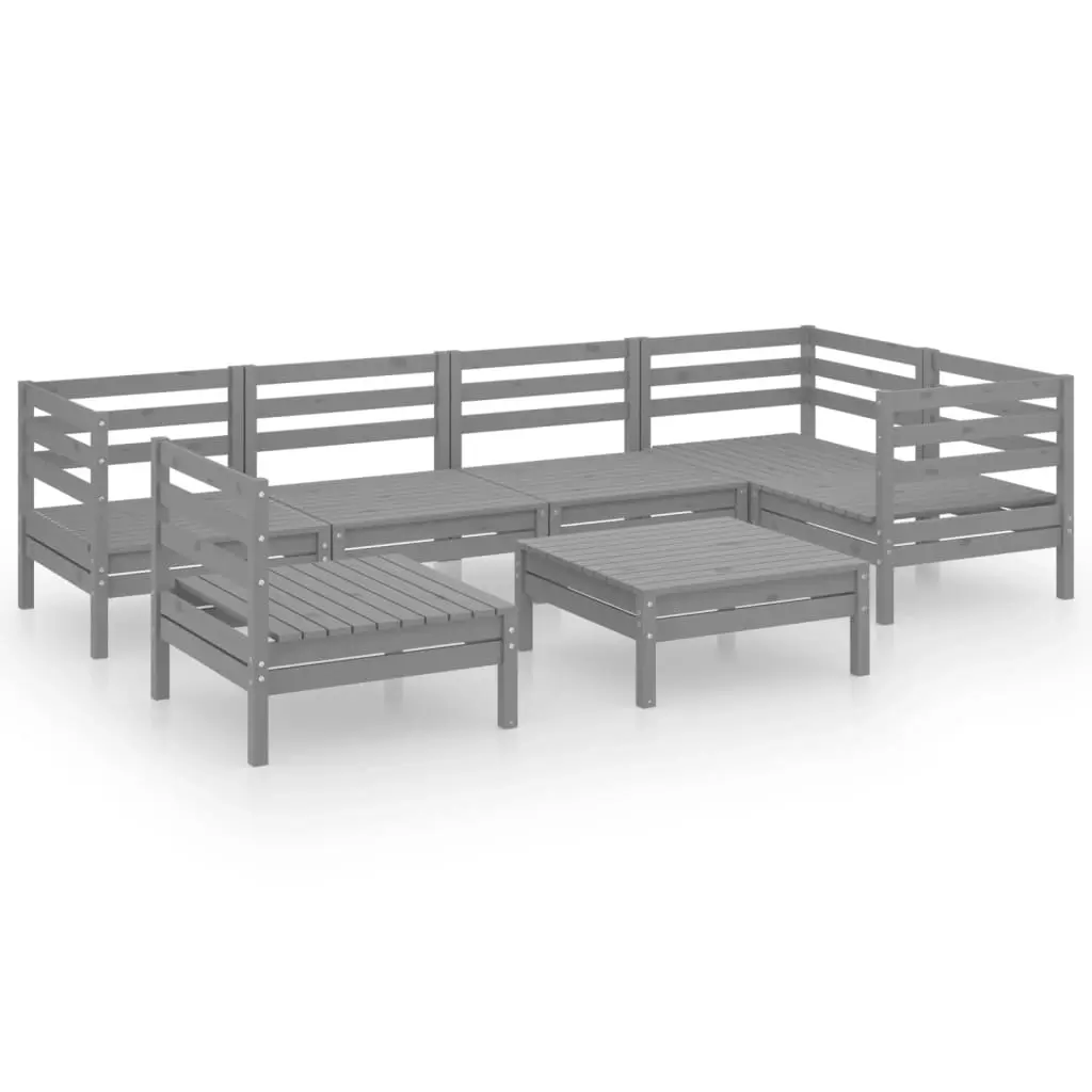 7 Piece Garden Lounge Set Solid Pinewood Grey 3082734 - Furniture