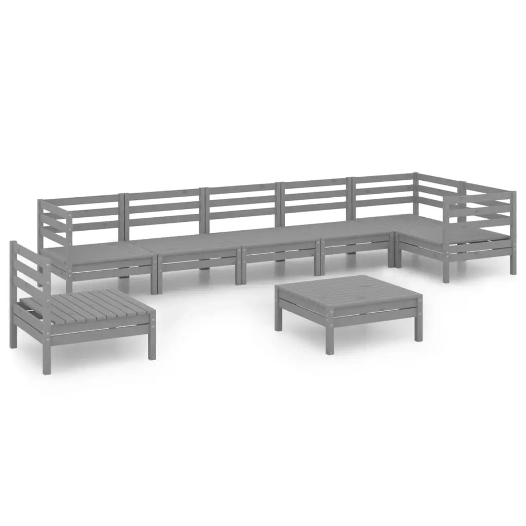 8 Piece Garden Lounge Set Solid Pinewood Grey 3082744 - Furniture