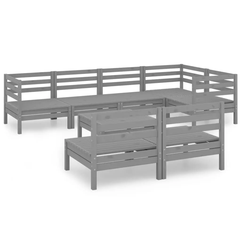 8 Piece Garden Lounge Set Solid Pinewood Grey 3082754 - Furniture