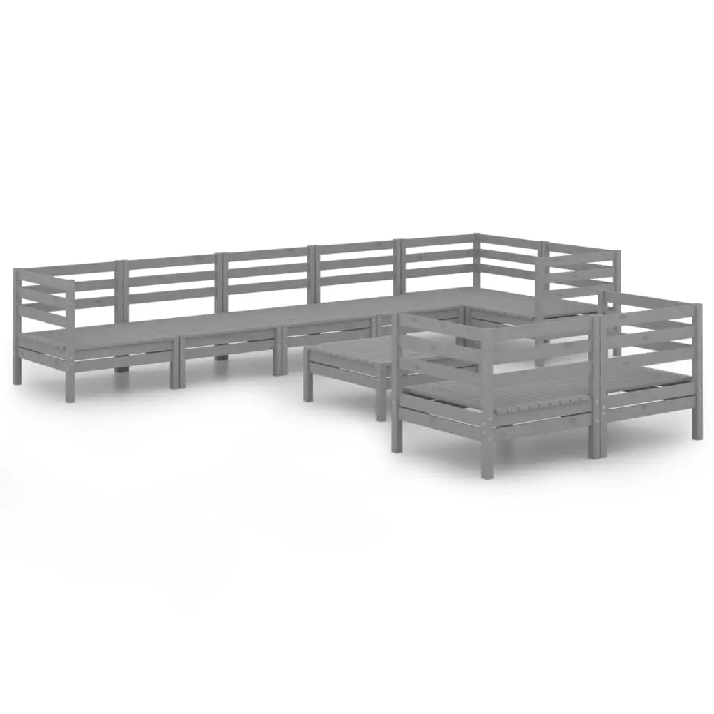 9 Piece Garden Lounge Set Solid Pinewood Grey 3082931 - Furniture