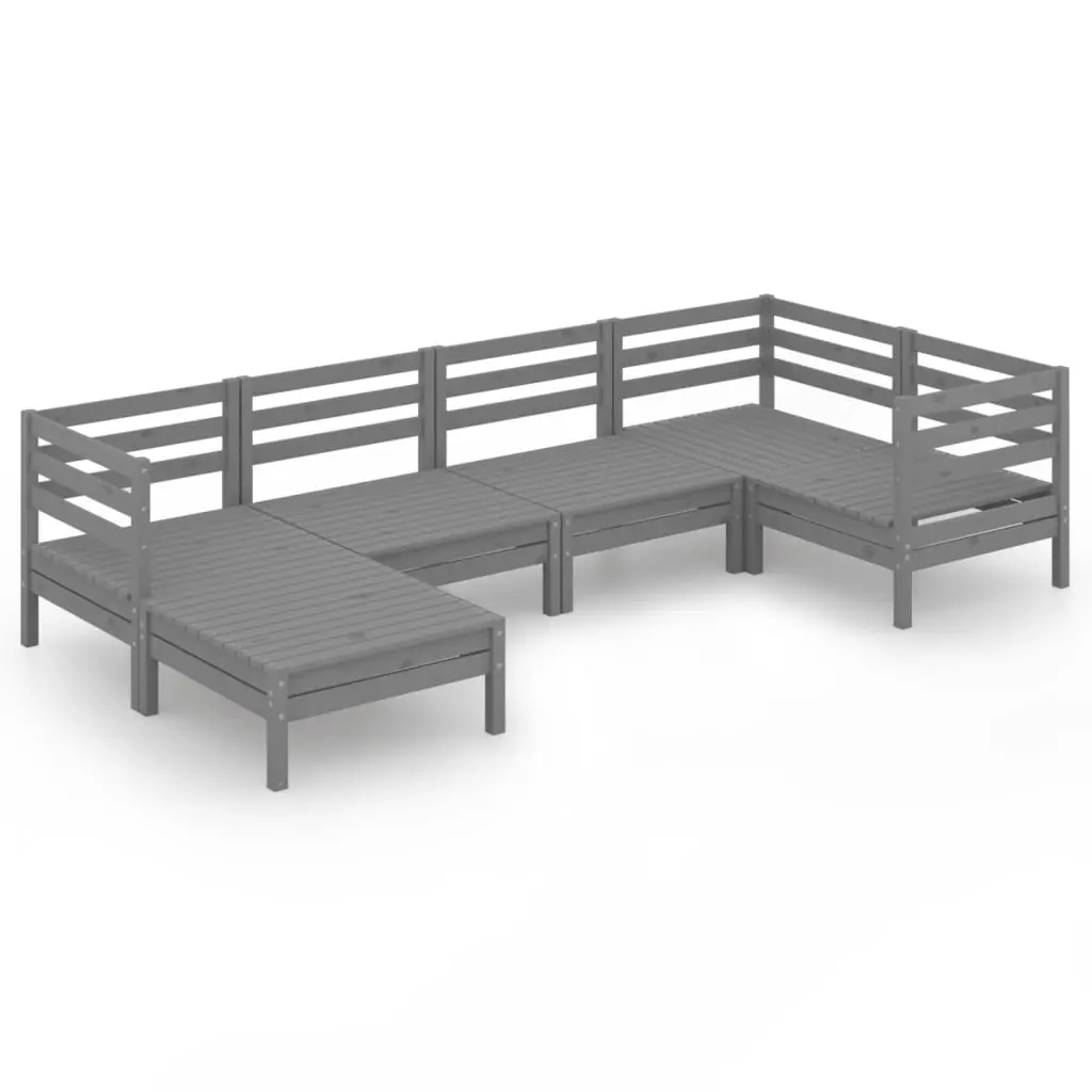 6 Piece Garden Lounge Set Solid Pinewood Grey 3082956 - Furniture