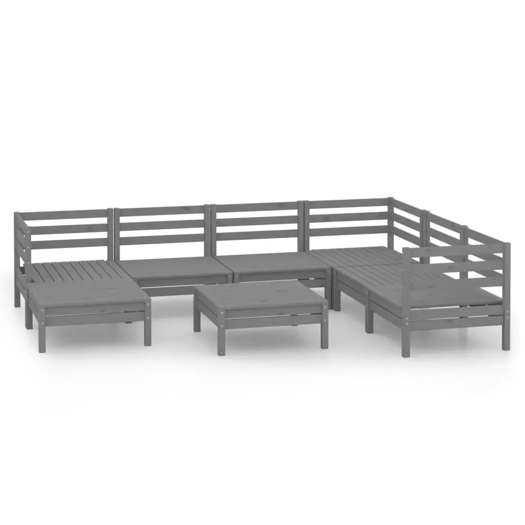 8 Piece Garden Lounge Set Solid Pinewood Grey 3082981 - Furniture