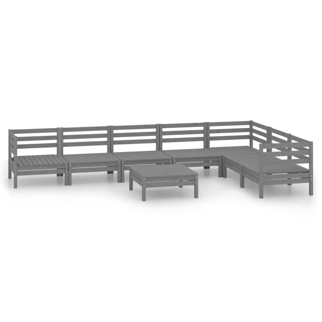 8 Piece Garden Lounge Set Solid Pinewood Grey 3083021 - Furniture