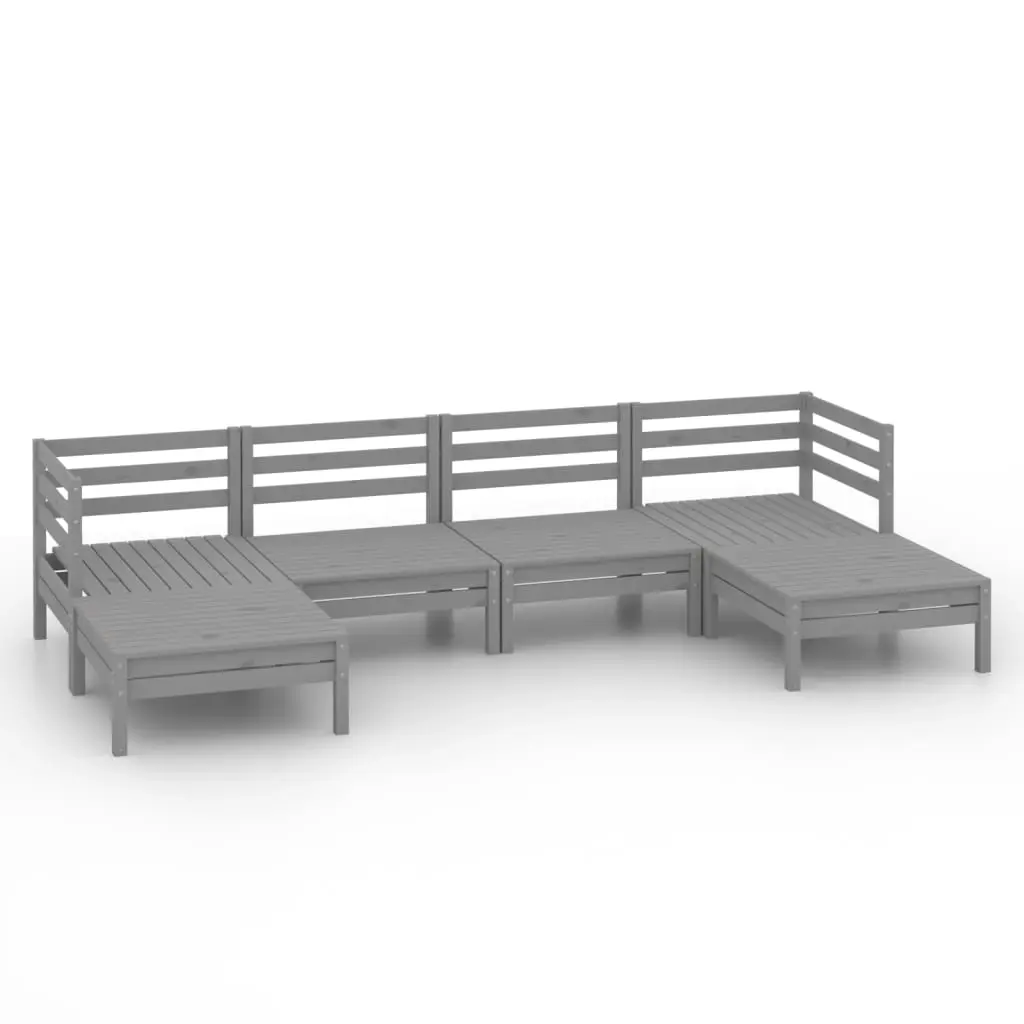 6 Piece Garden Lounge Set Grey Solid Pinewood 3083336 - Furniture