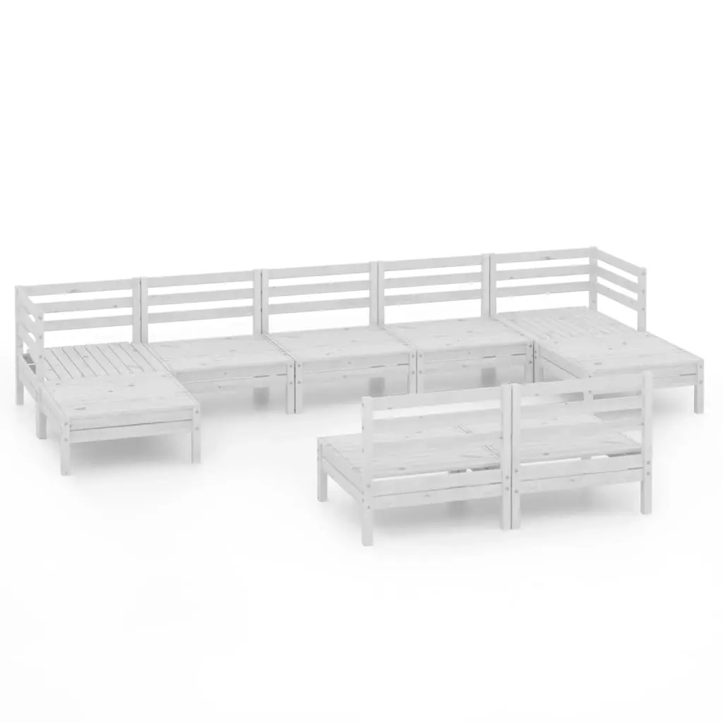 9 Piece Garden Lounge Set White Solid Pinewood 3083355 - Furniture