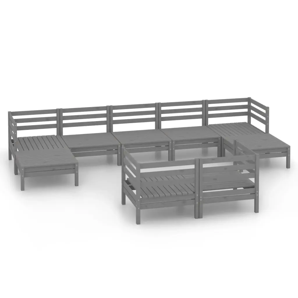 9 Piece Garden Lounge Set Grey Solid Pinewood 3083376 - Furniture
