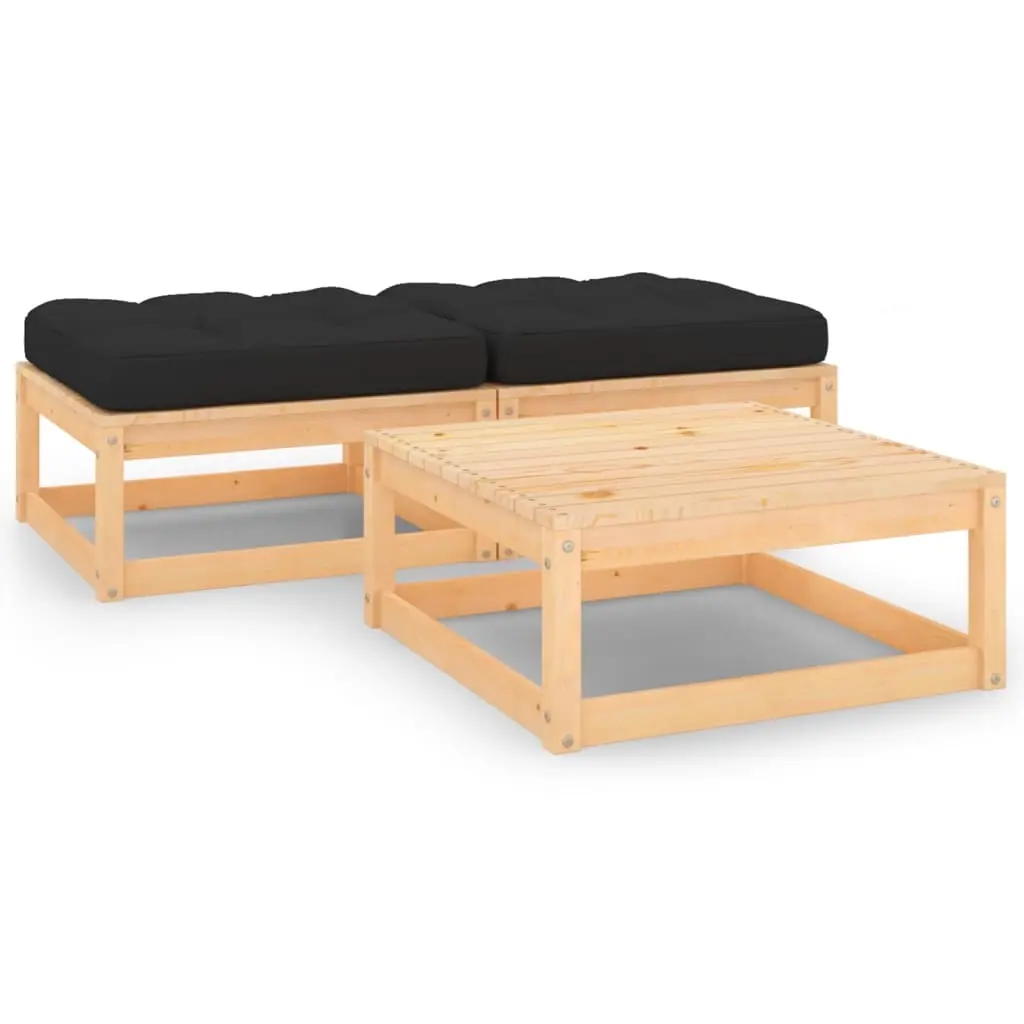 3 Piece Garden Lounge Set with Cushions Solid Pinewood 3083724 - Furniture