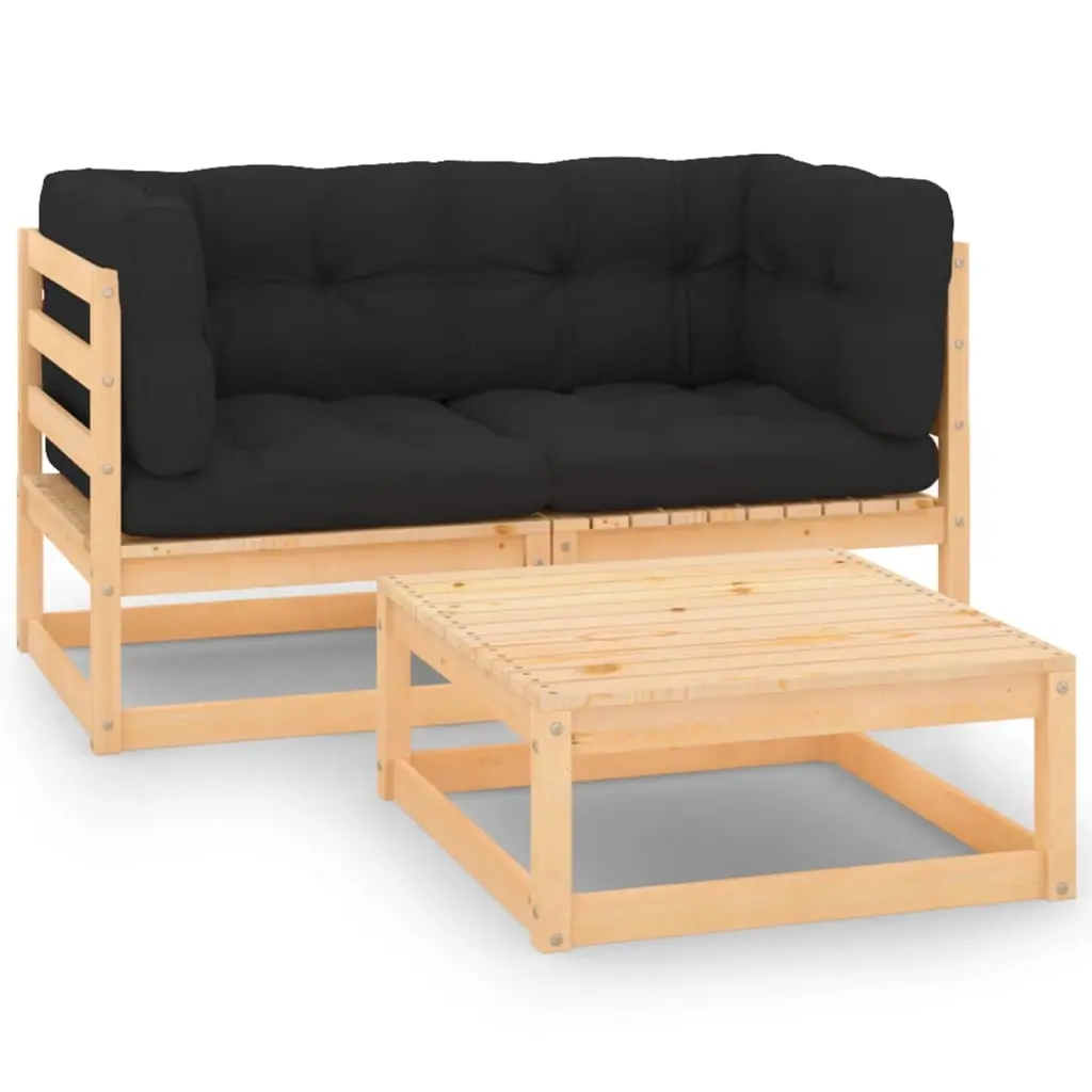 3 Piece Garden Lounge Set with Cushions Solid Pinewood 3083727 - Furniture