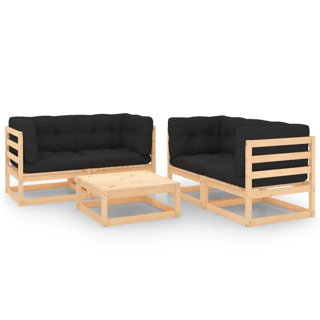 5 Piece Garden Lounge Set with Cushions Solid Pinewood 3083728 - Furniture