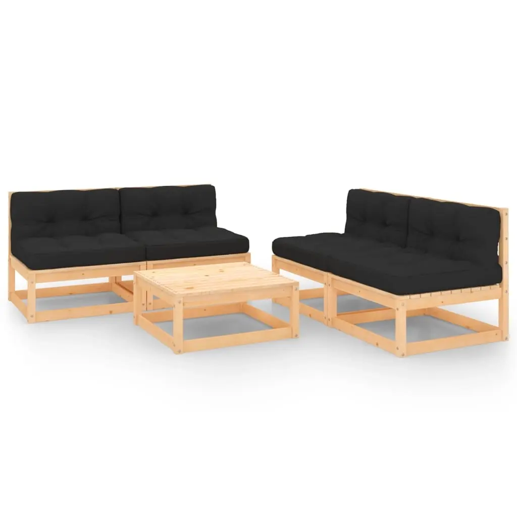 5 Piece Garden Lounge Set with Cushions Solid Pinewood 3083730 - Furniture