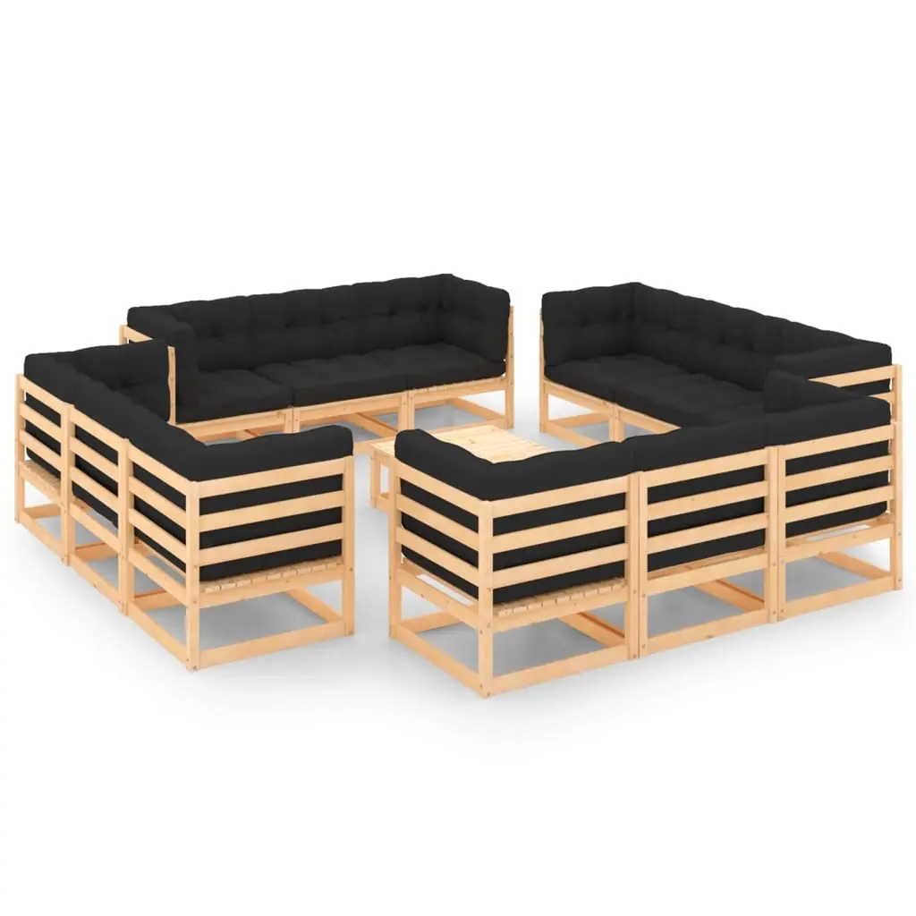 13 Piece Garden Lounge Set with Cushions Solid Pinewood 3083736 - Furniture