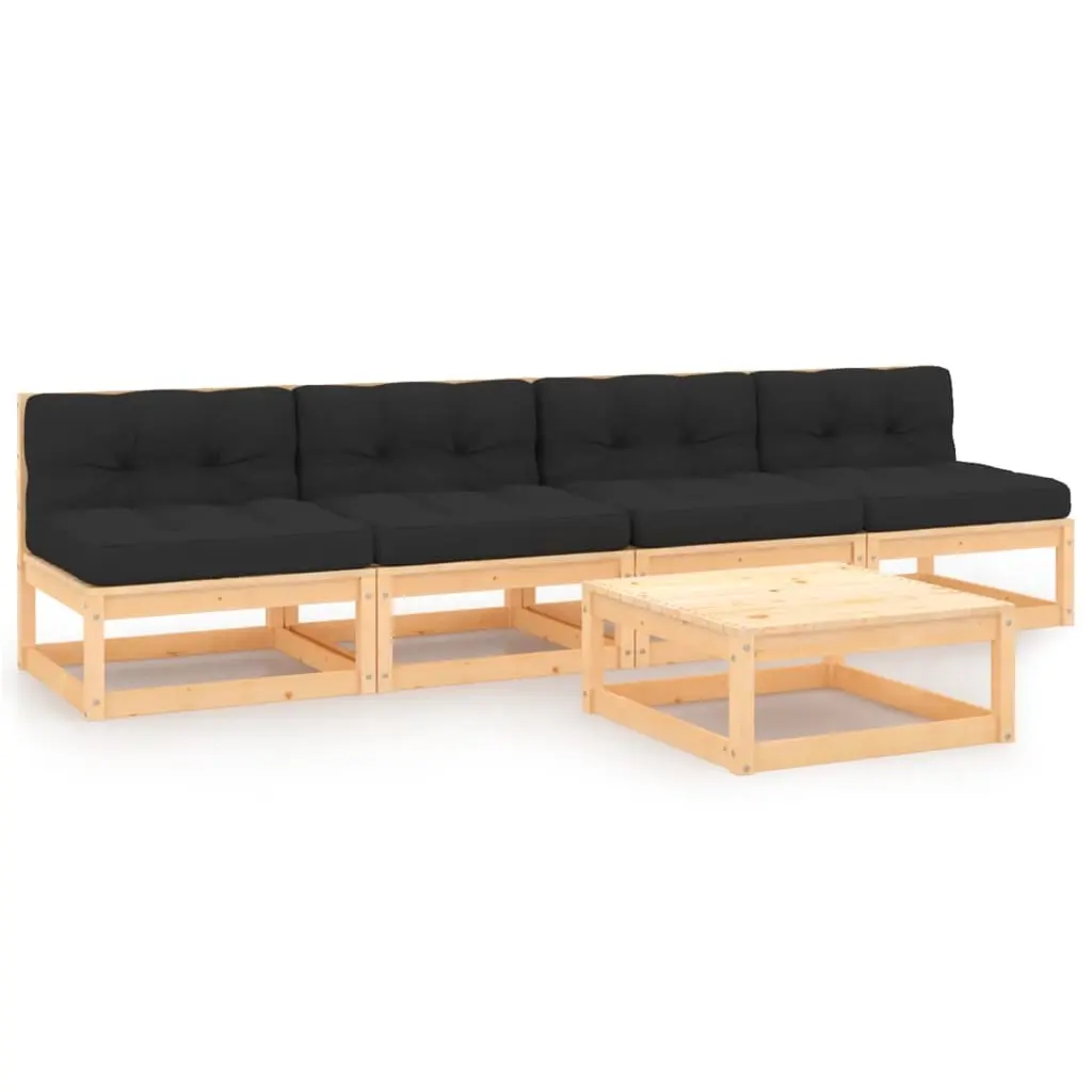 5 Piece Garden Lounge Set with Cushions Solid Pinewood 3083746 - Furniture