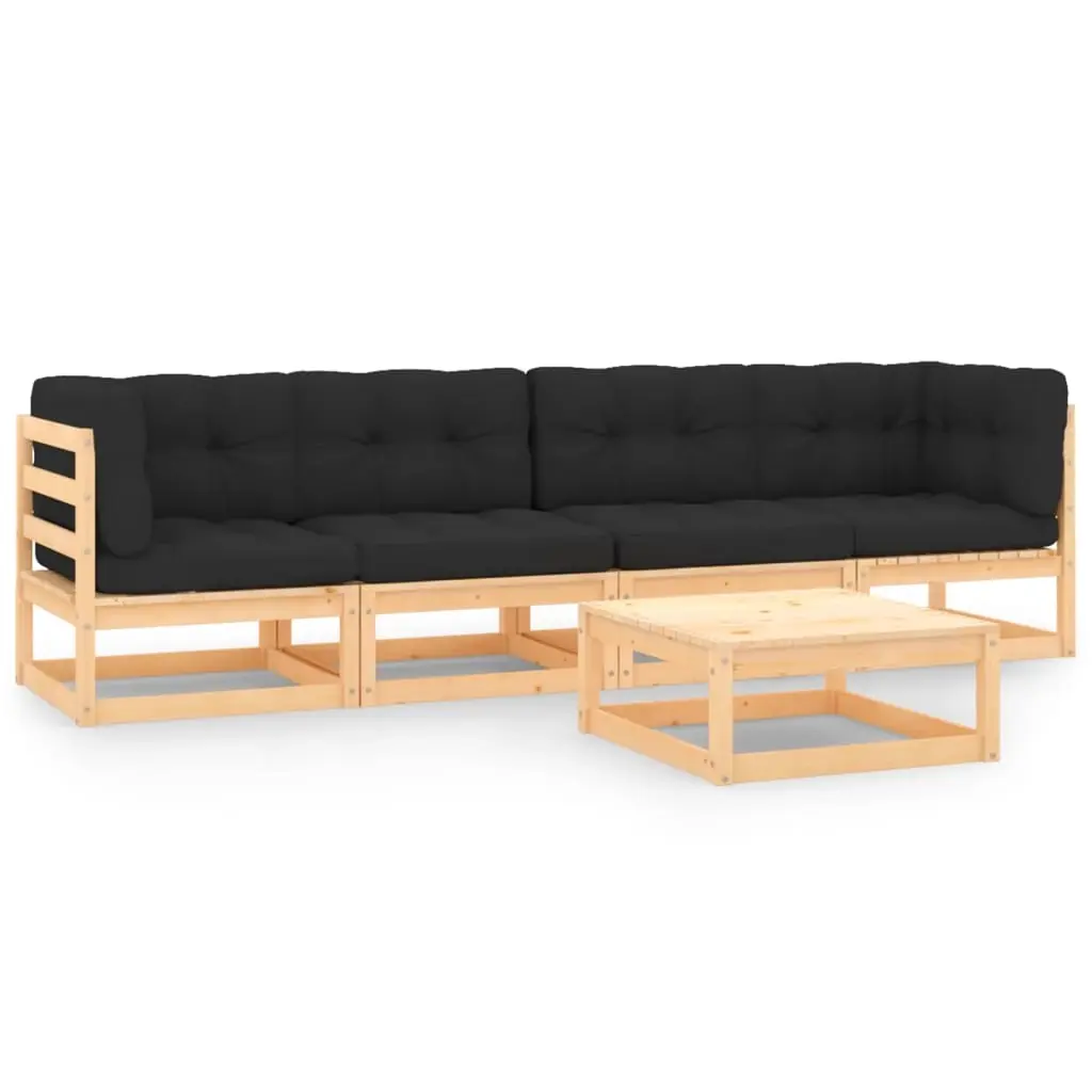 5 Piece Garden Lounge Set with Cushions Solid Pinewood 3083750 - Furniture