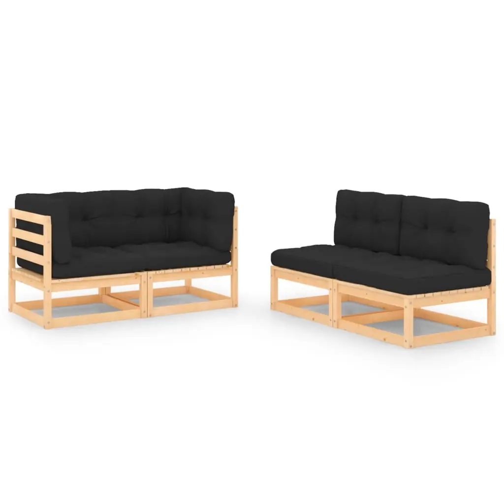 4 Piece Garden Lounge Set with Cushions Solid Pinewood 3083753 - Furniture