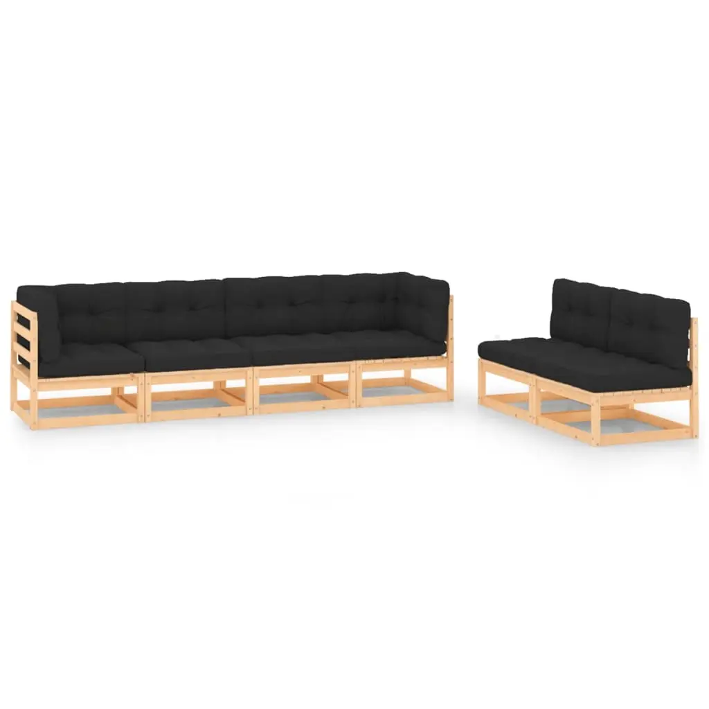 6 Piece Garden Lounge Set with Cushions Solid Pinewood 3083757 - Furniture