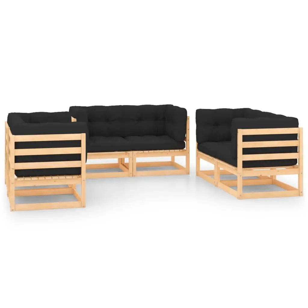 6 Piece Garden Lounge Set with Cushions Solid Pinewood 3083765 - Furniture