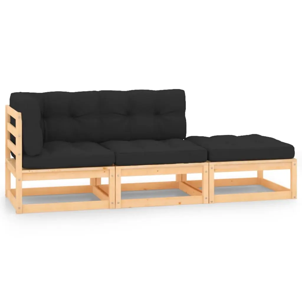 3 Piece Garden Lounge Set with Cushions Solid Pinewood 3083771 - Furniture