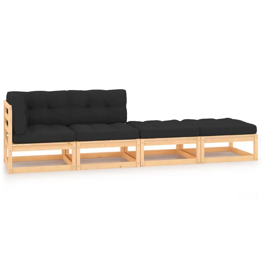 4 Piece Garden Lounge Set with Cushions Solid Pinewood 3083772 - Furniture