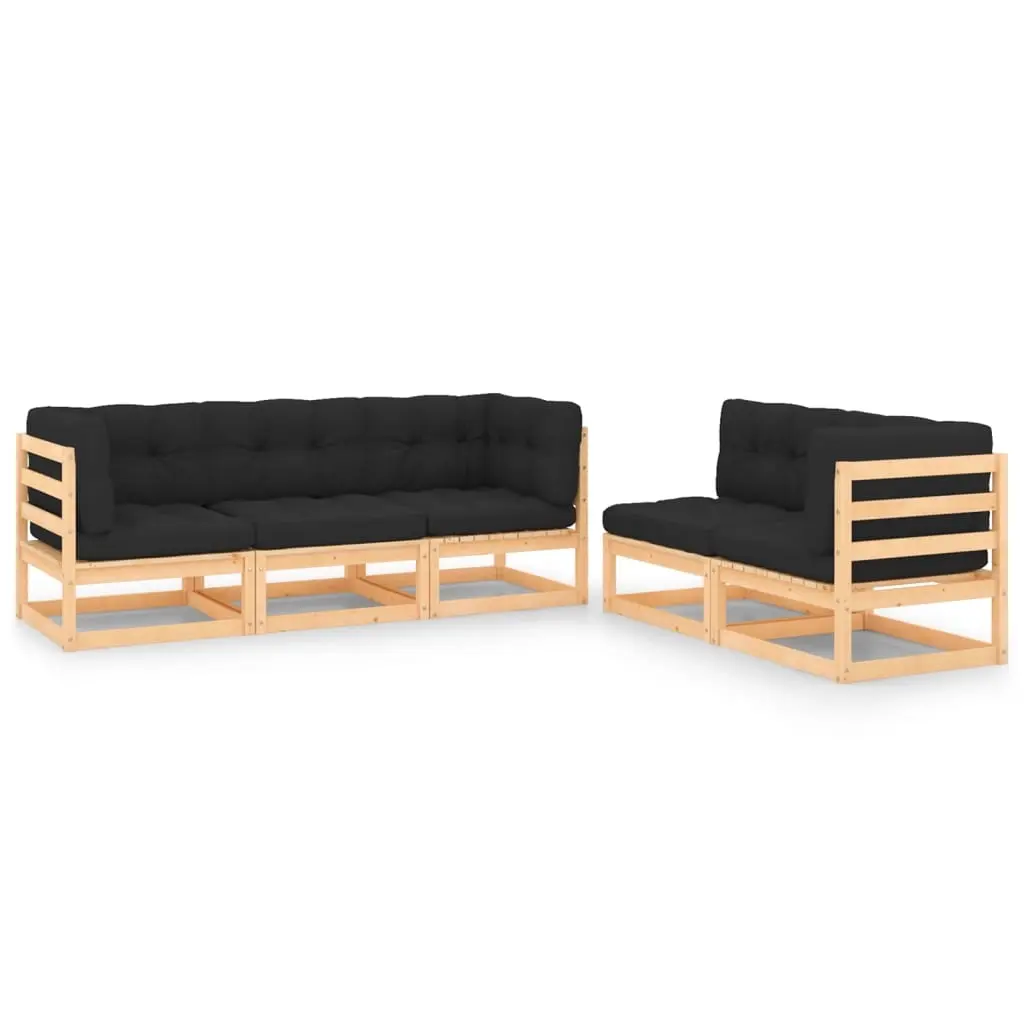 5 Piece Garden Lounge Set with Cushions Solid Pinewood 3083776 - Furniture