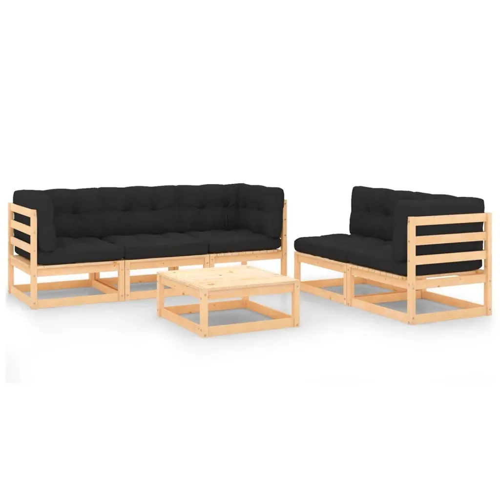 6 Piece Garden Lounge Set with Cushions Solid Pinewood 3083777 - Furniture