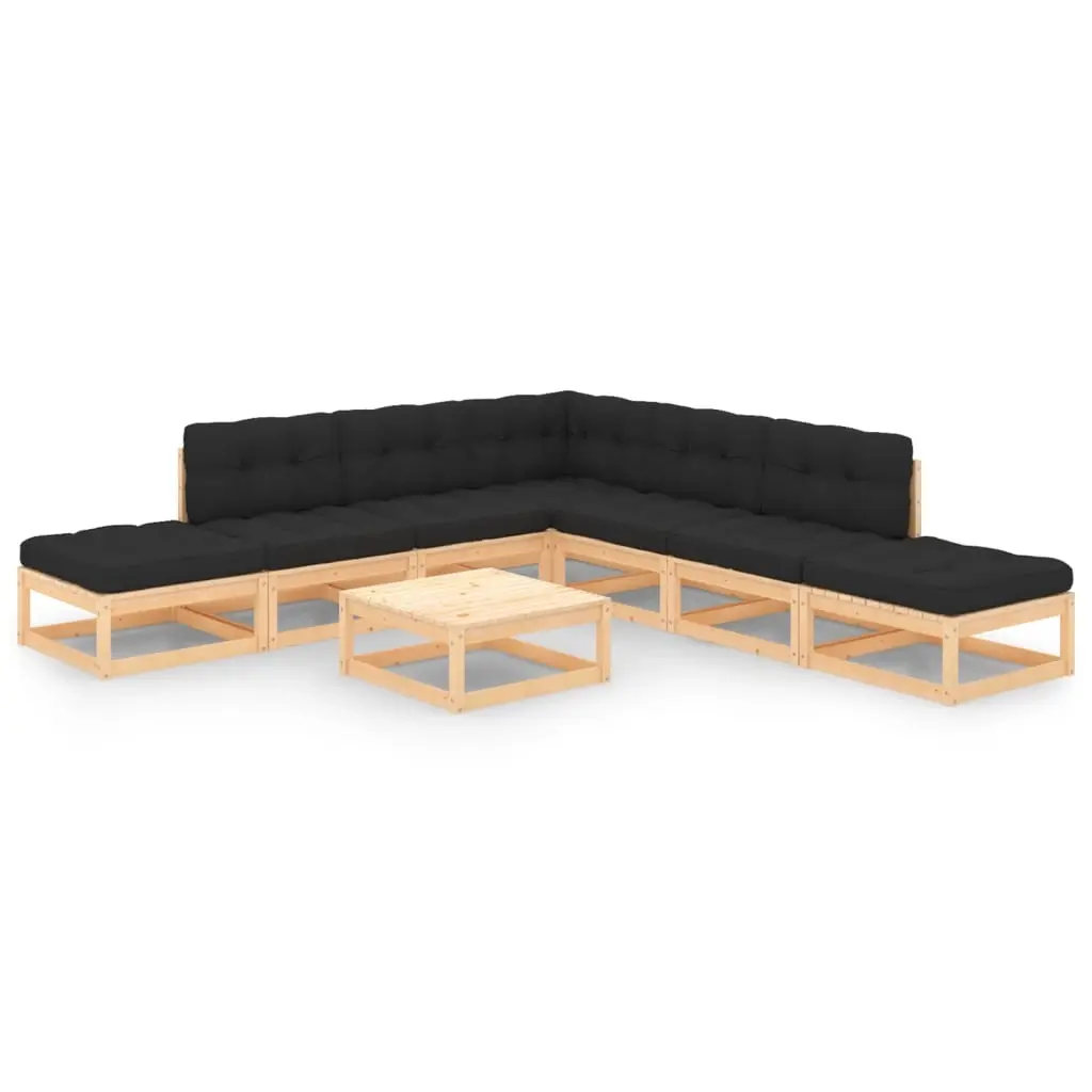 8 Piece Garden Lounge Set with Cushions Solid Pinewood 3083779 - Furniture