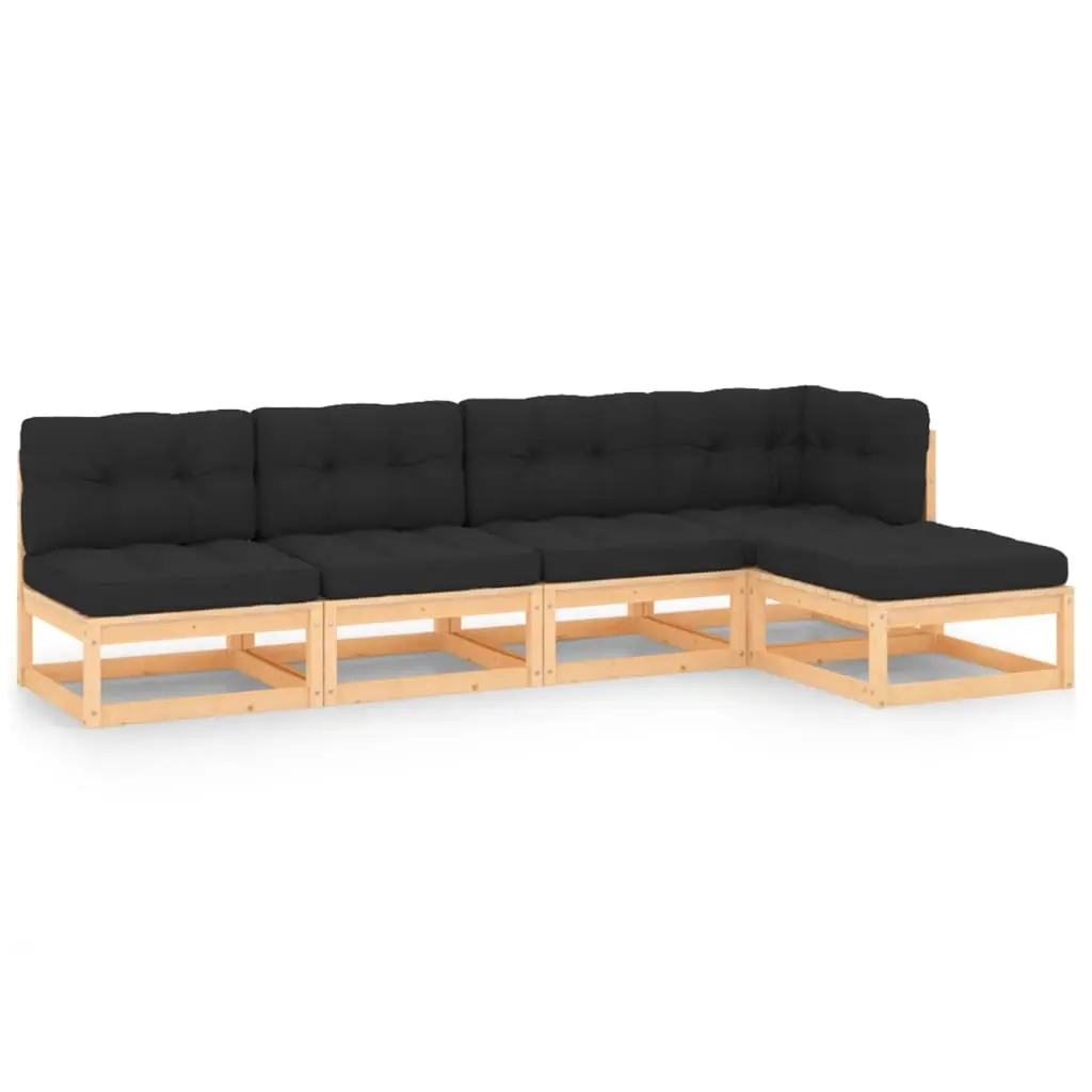 5 Piece Garden Lounge Set with Cushions Solid Pinewood 3083780 - Furniture