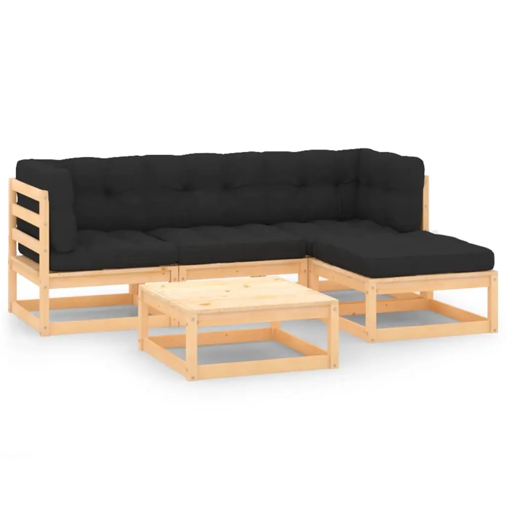 5 Piece Garden Lounge Set with Cushions Solid Pinewood 3083783 - Furniture