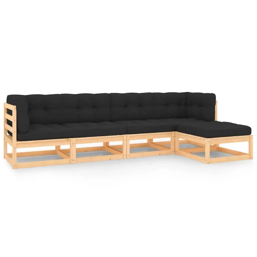 5 Piece Garden Lounge Set with Cushions Solid Pinewood 3083784 - Furniture