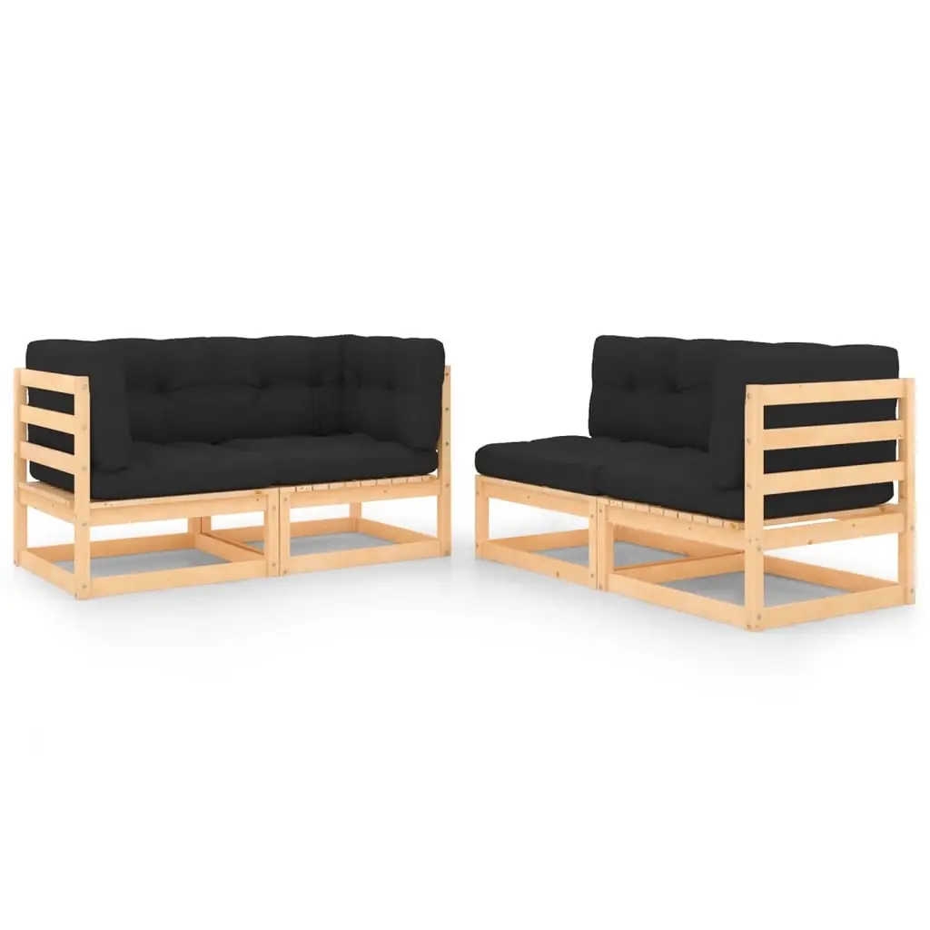 4 Piece Garden Lounge Set with Cushions Solid Pinewood 3083786 - Furniture