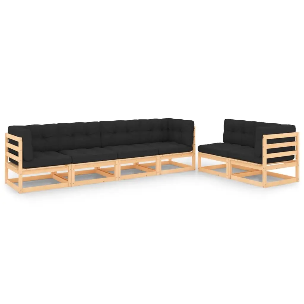6 Piece Garden Lounge Set with Cushions Solid Pinewood 3083790 - Furniture