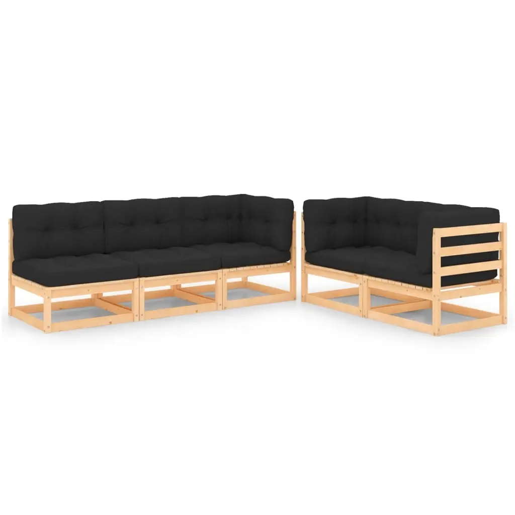 5 Piece Garden Lounge Set with Cushions Solid Pinewood 3083792 - Furniture