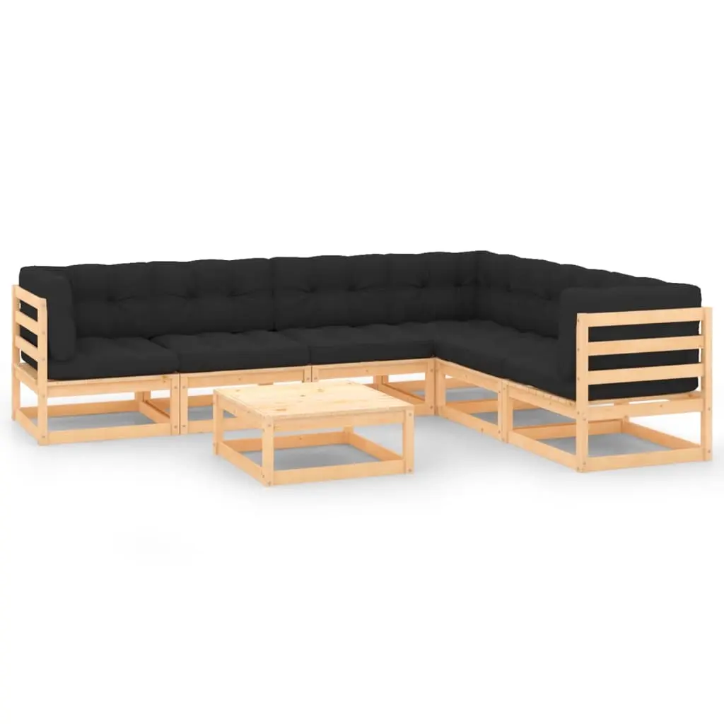 7 Piece Garden Lounge Set with Cushions Solid Pinewood 3083795 - Furniture