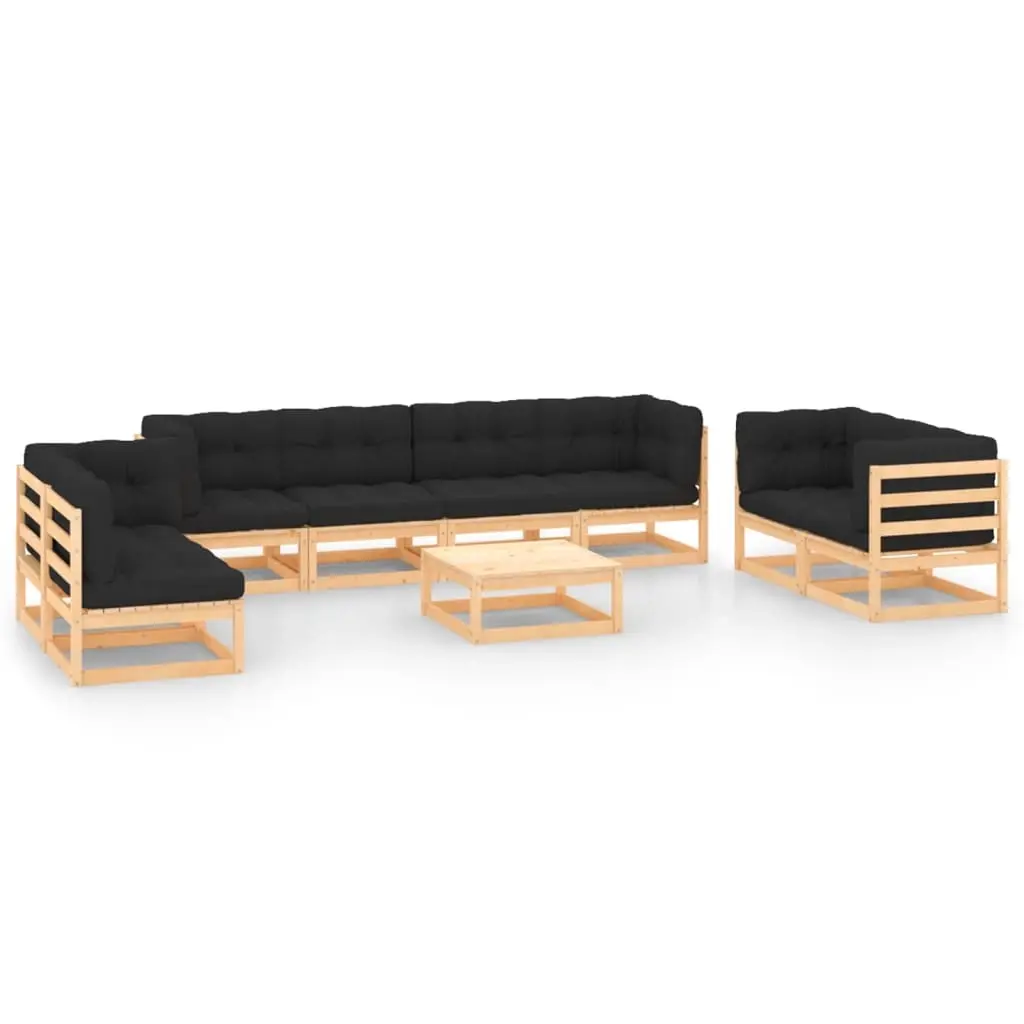 9 Piece Garden Lounge Set with Cushions Solid Pinewood 3083807 - Furniture