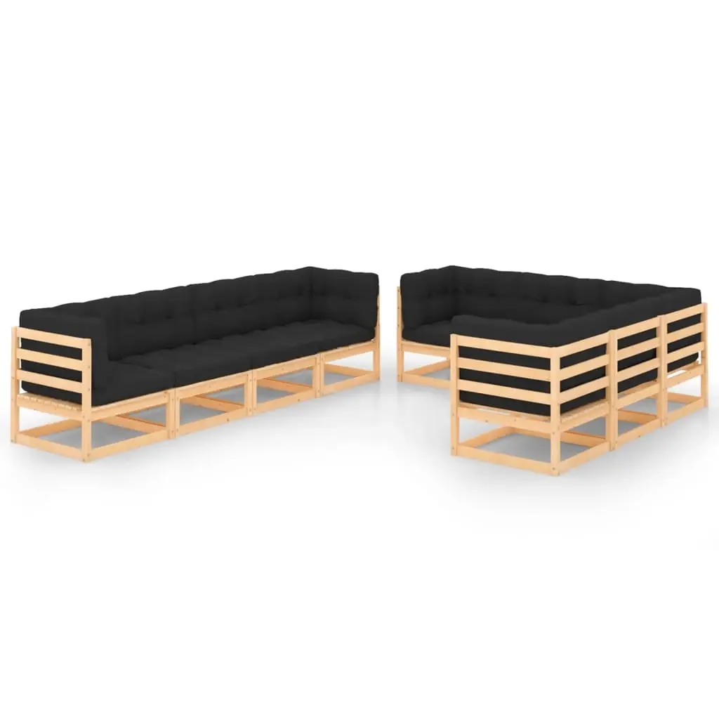 9 Piece Garden Lounge Set with Cushions Solid Pinewood 3083810 - Furniture