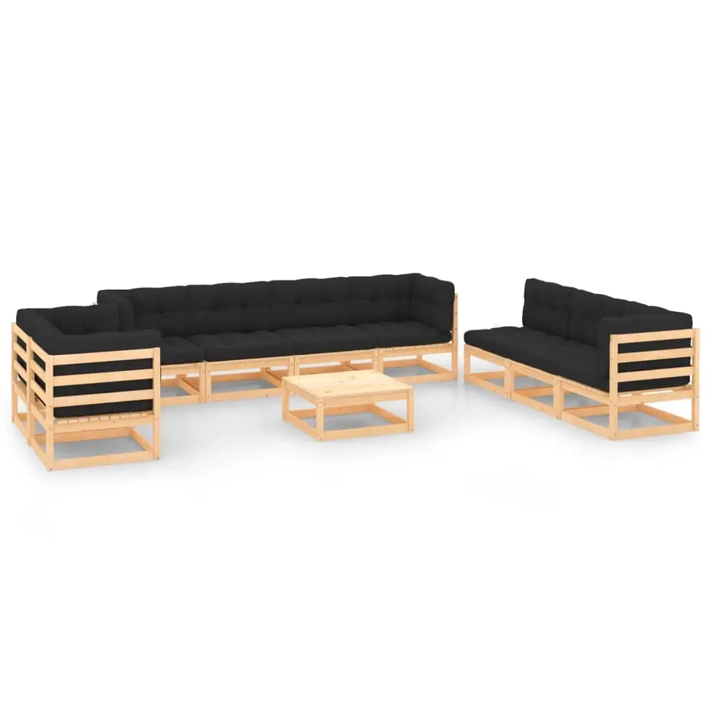 10 Piece Garden Lounge Set with Cushions Solid Pinewood 3083811 - Furniture