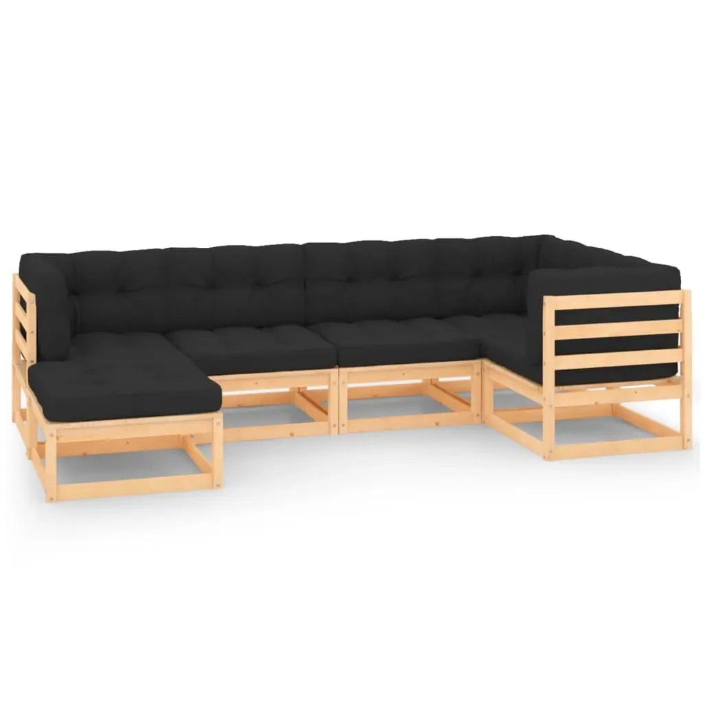 6 Piece Garden Lounge Set with Cushions Solid Pinewood 3083812 - Furniture