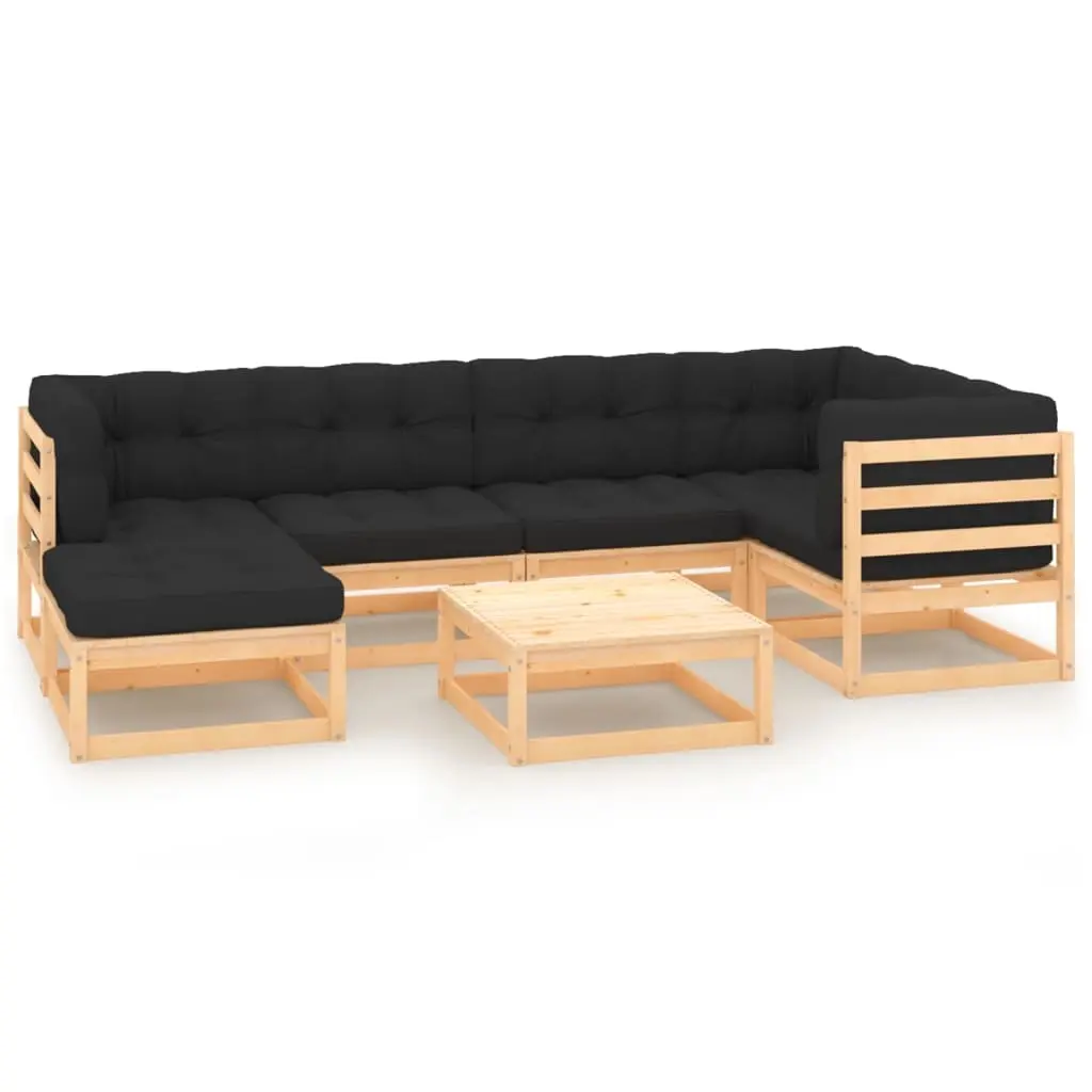 7 Piece Garden Lounge Set with Cushions Solid Pinewood 3083813 - Furniture