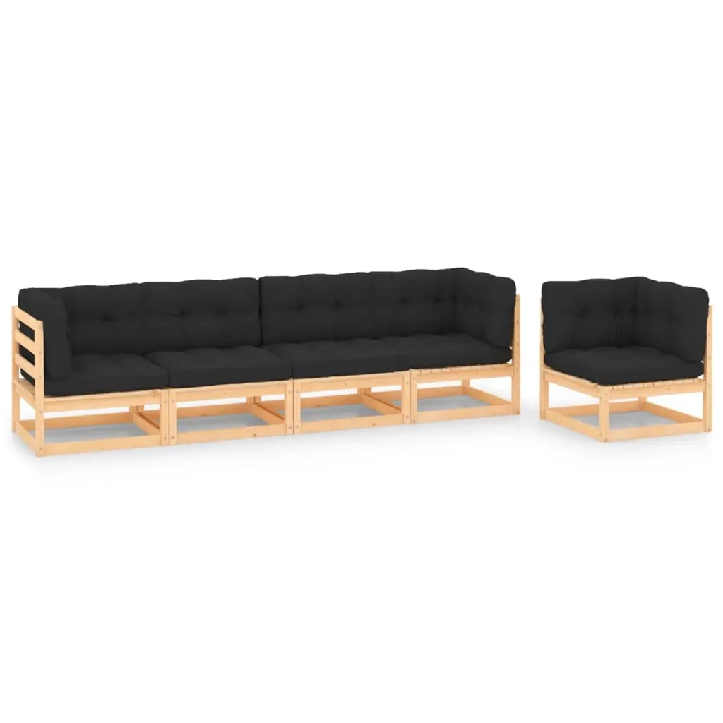 5 Piece Garden Lounge Set with Cushions Solid Pinewood 3083819 - Furniture