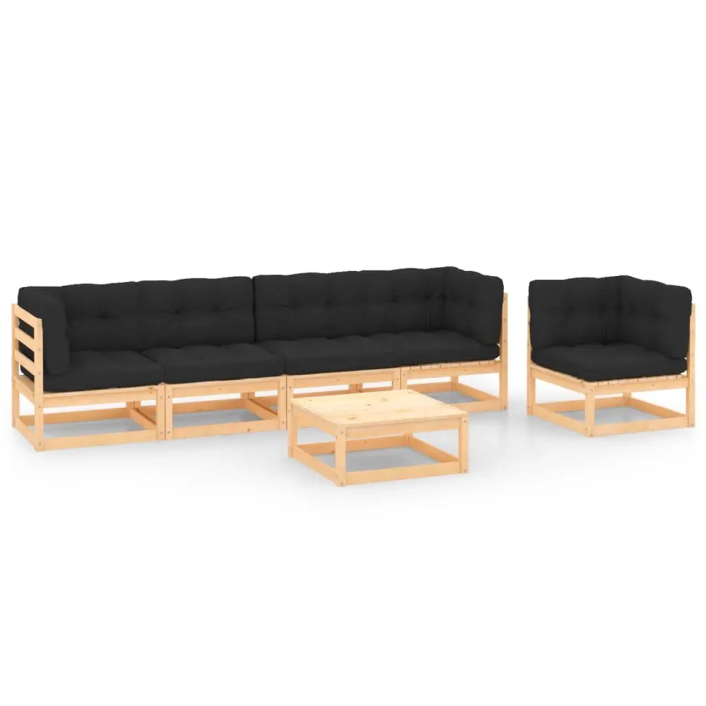 6 Piece Garden Lounge Set with Cushions Solid Pinewood 3083820 - Furniture