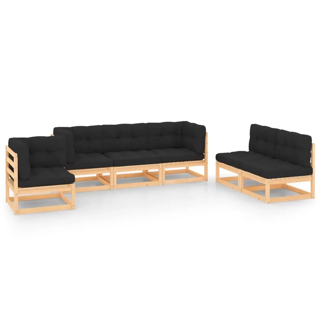 6 Piece Garden Lounge Set with Cushions Solid Pinewood 3083821 - Furniture