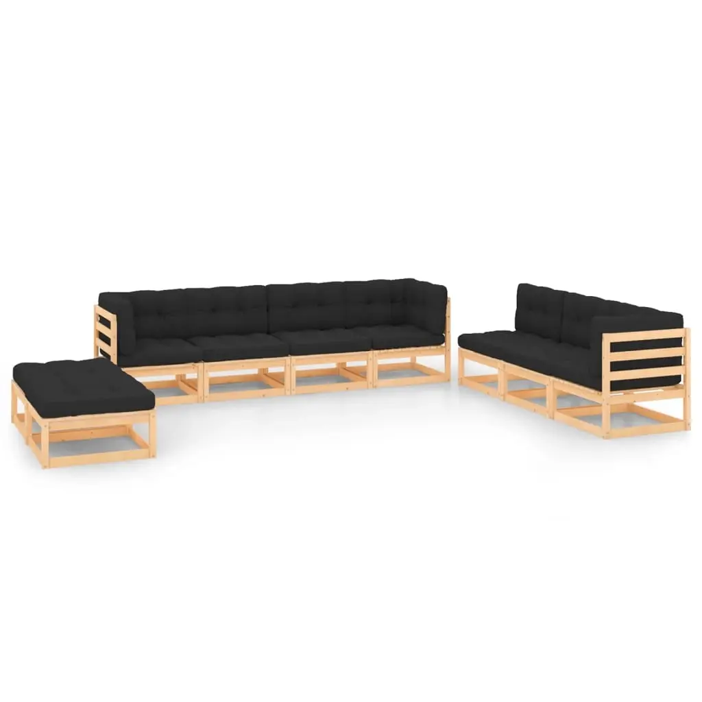 9 Piece Garden Lounge Set with Cushions Solid Pinewood 3083825 - Furniture