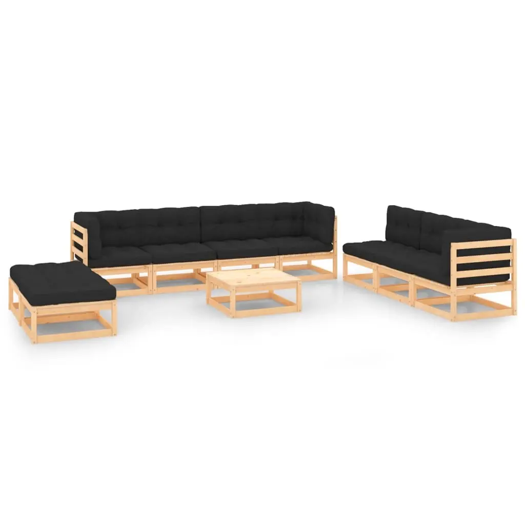 10 Piece Garden Lounge Set with Cushions Solid Pinewood 3083826 - Furniture