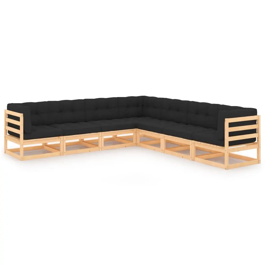 7 Piece Garden Lounge Set with Cushions Solid Pinewood 3083827 - Furniture