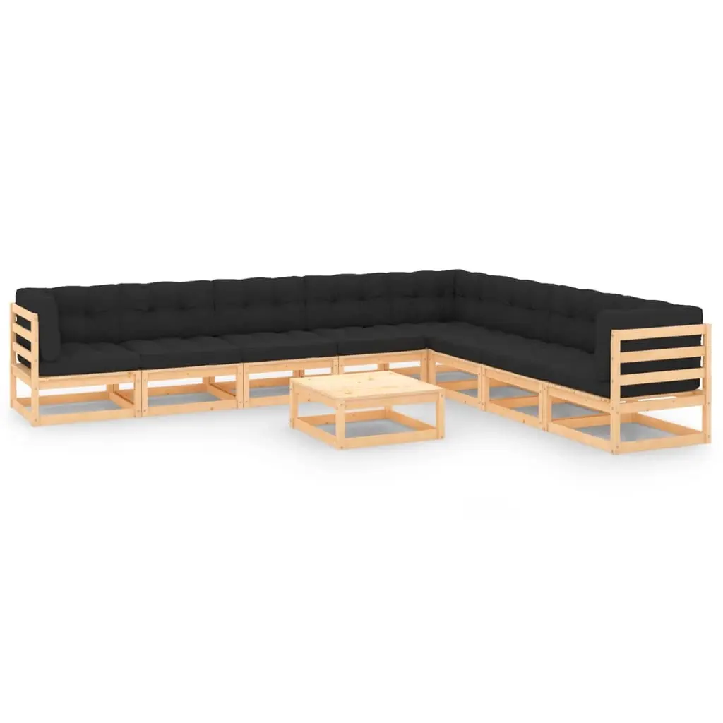 9 Piece Garden Lounge Set with Cushions Solid Pinewood 3083828 - Furniture