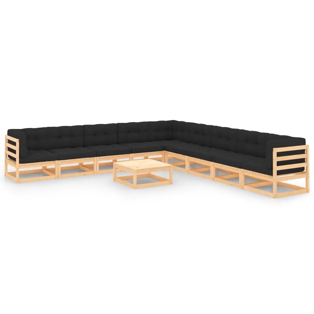 10 Piece Garden Lounge Set with Cushions Solid Pinewood 3083831 - Furniture