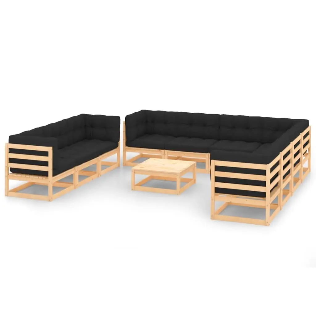 11 Piece Garden Lounge Set with Cushions Solid Pinewood 3083837 - Furniture