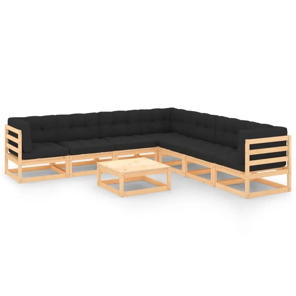 8 Piece Garden Lounge Set with Cushions Solid Pinewood 3083839 - Furniture