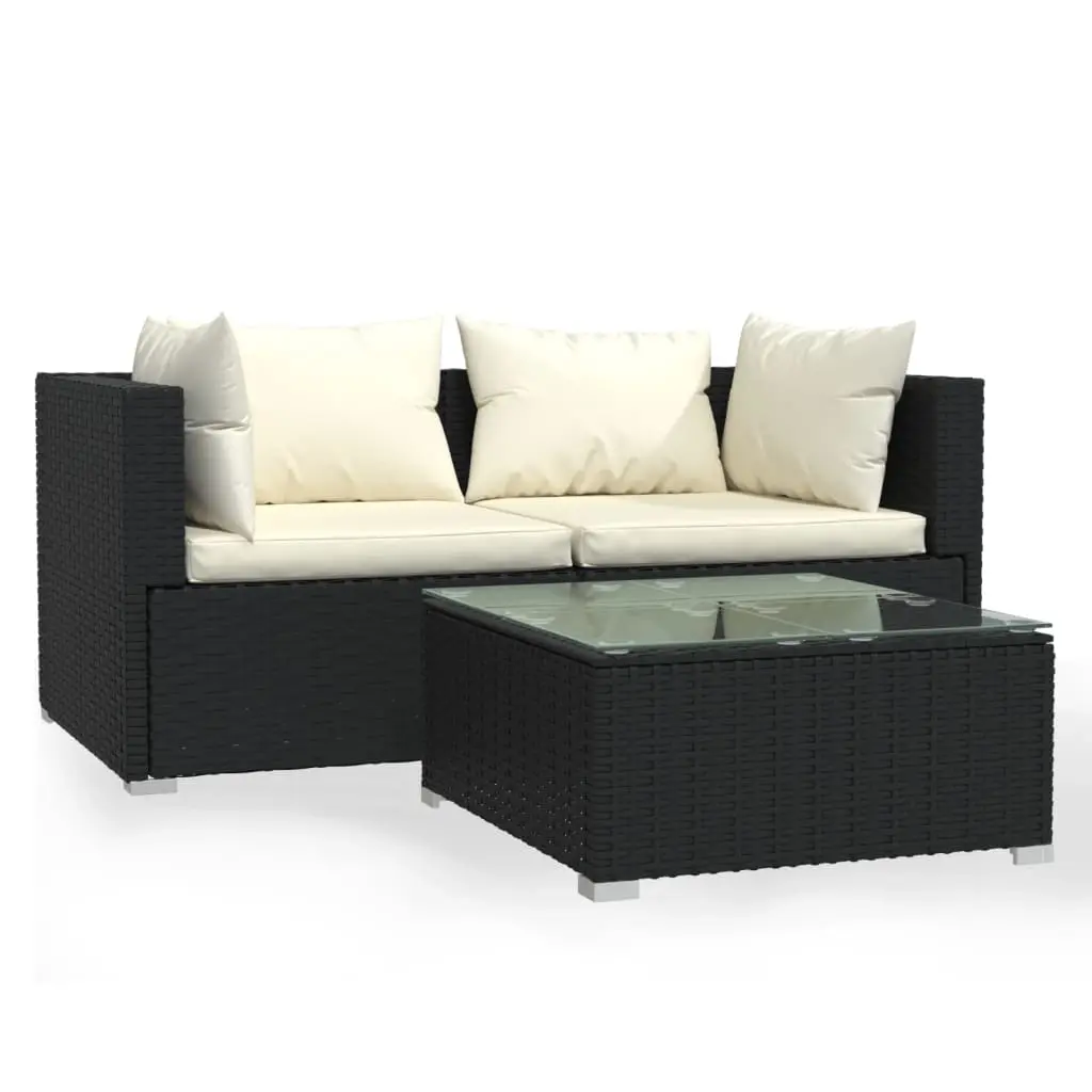 3 Piece Garden Lounge Set with Cushions Black Poly Rattan 317488 - Furniture